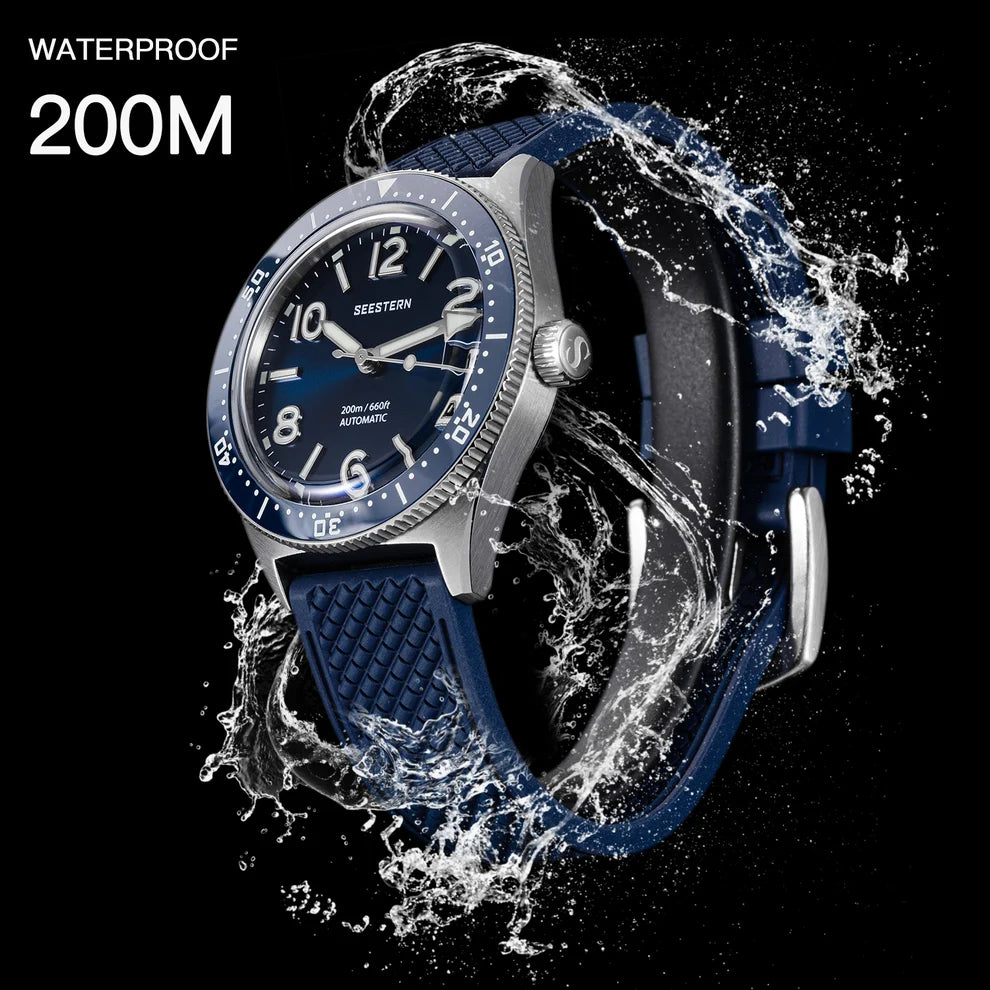 Orologio meccanico automatico subacquo Seestern Blu