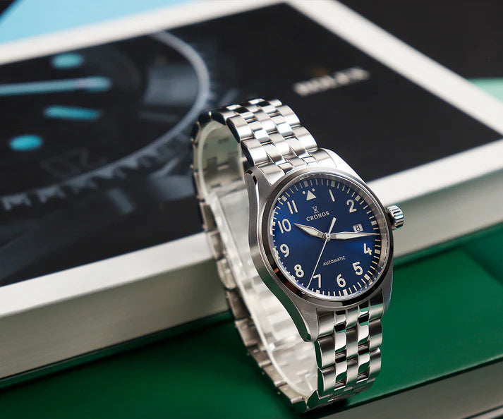Orologio meccanico Cronos Vintage Pilot L6012 blu