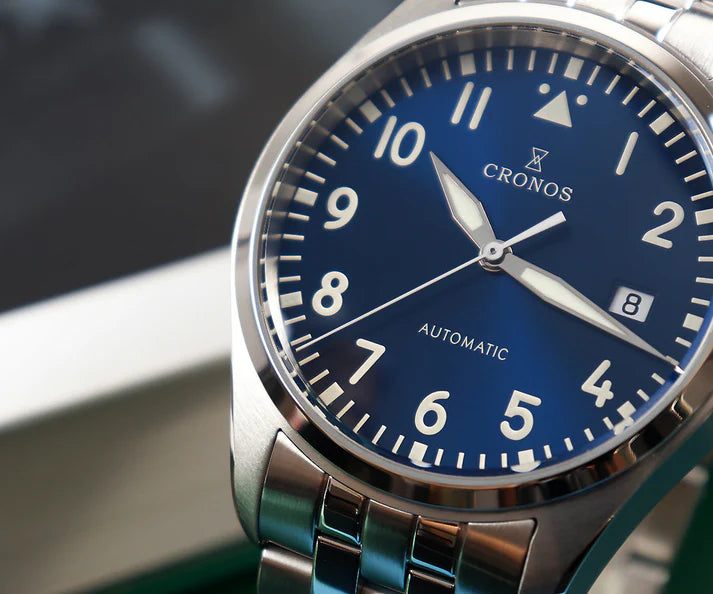 Orologio meccanico Cronos Vintage Pilot L6012 blu