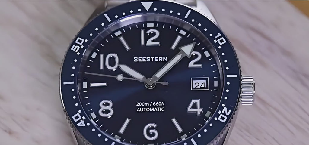 Orologio meccanico automatico subacqueo Seestern Blu