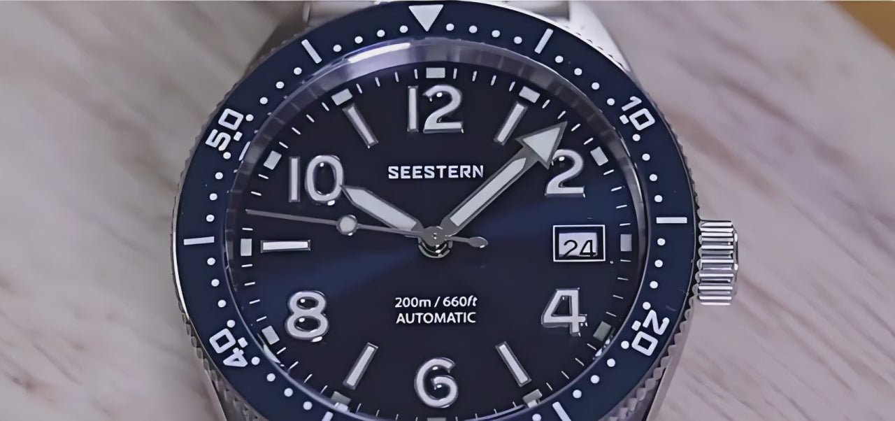 Orologio meccanico automatico subacqueo Seestern Blu